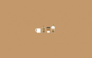 Minimalist Flat Design Coffee Cup Icons on Warm Tan Background HD wallpaper