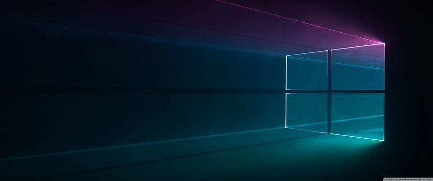 Windows 10 Dark Ultra Minimalist Neon Window Logo on Deep Blue Background HD wallpaper
