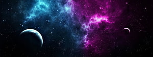 Vivid Blue and Purple Nebula with Distant Planets in Deep Space HD wallpaper