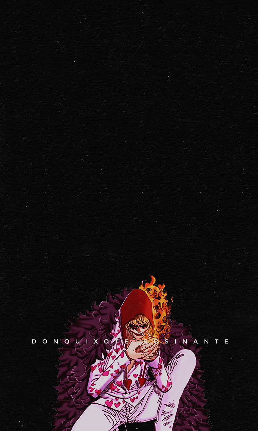 Donquixote Rosinante Crouching in Heart Patterned Suit with Fiery Flames HD phone wallpaper