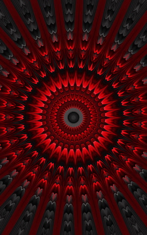 Red and Black Radial Fractal Mandala with Intricate Geometric Patterns HD phone wallpaper
