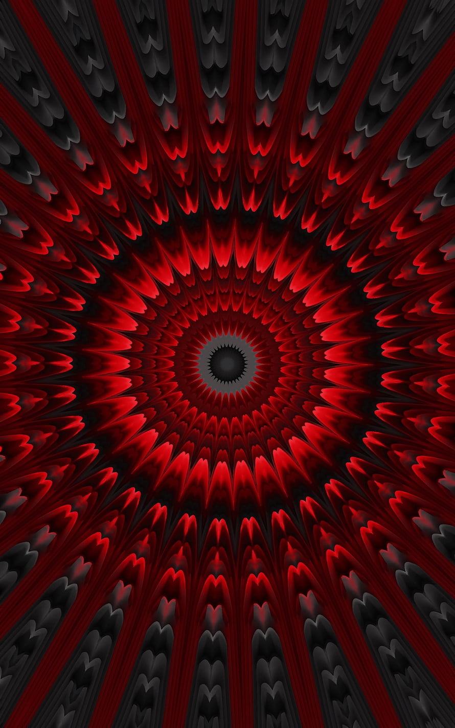 Red and Black Radial Fractal Mandala with Intricate Geometric Patterns HD phone wallpaper