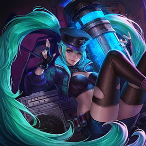 Layla from Mobile Legends in a punk outfit with glowing blue weapon and teal hair HD phone wallpaper