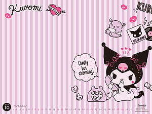 Kuromi and My Melody Pink Striped Calendar Wallpaper with Cute Stickers HD wallpaper