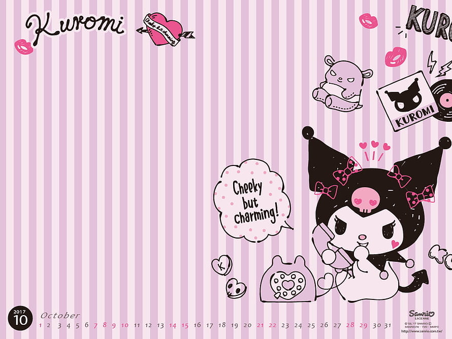 Kuromi and My Melody Pink Striped Calendar Wallpaper with Cute Stickers HD wallpaper
