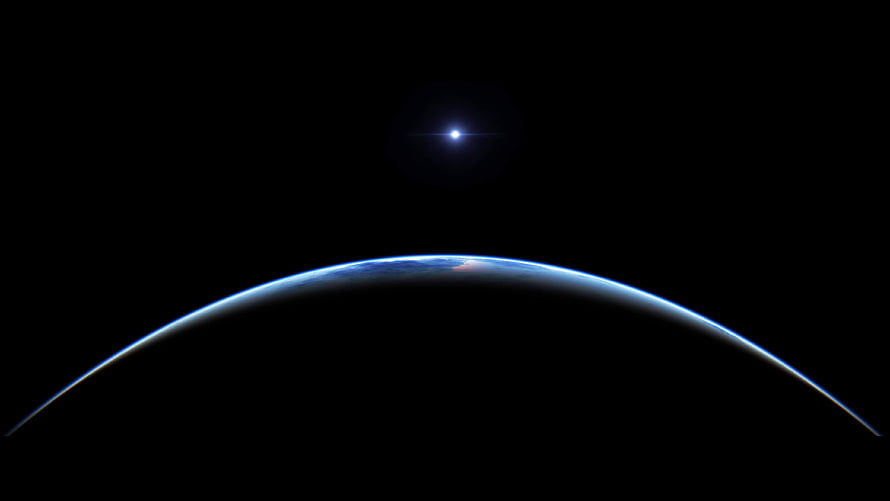 Earth Horizon From Space With Distant Star Against Black Sky HD wallpaper