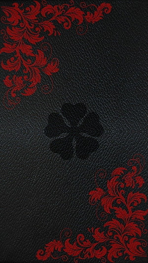 Black Clover Anime Emblem on Dark Leather with Red Floral Ornament HD phone wallpaper