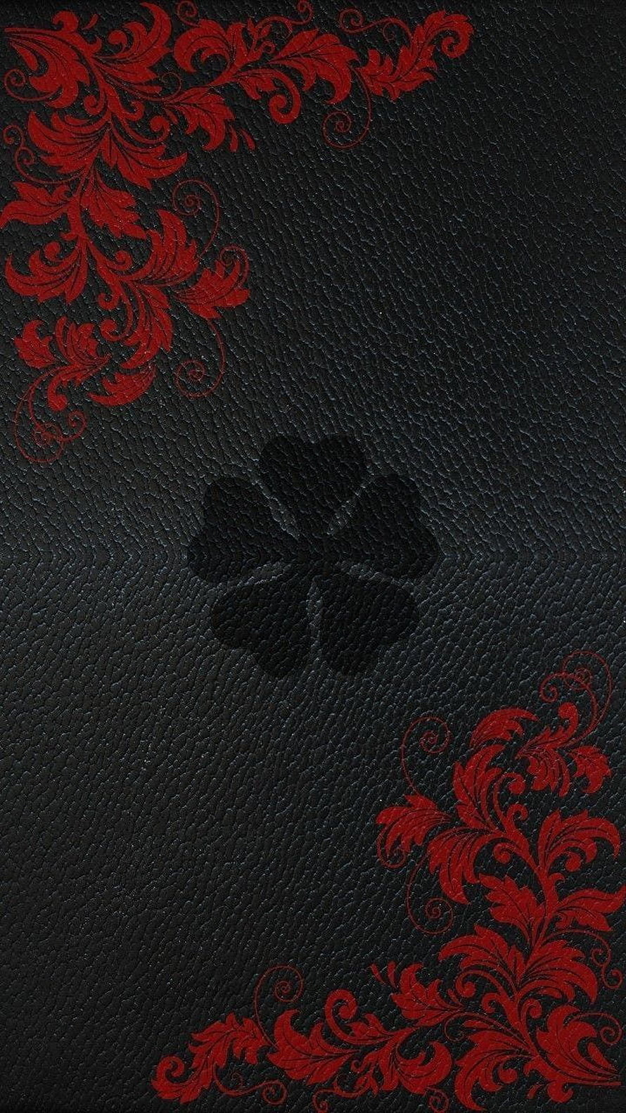 Black Clover Anime Emblem on Dark Leather with Red Floral Ornament HD phone wallpaper