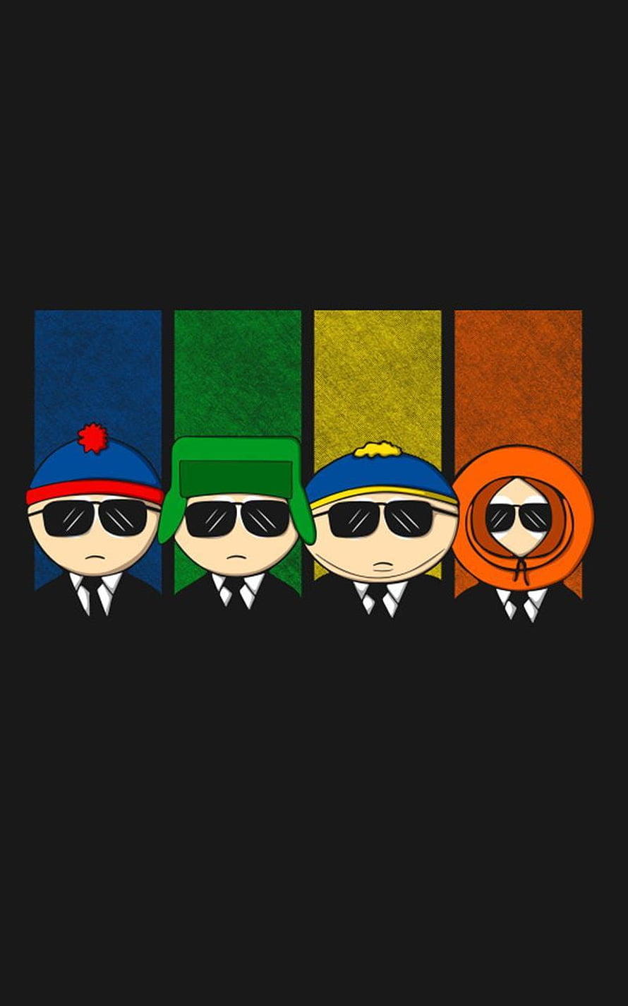 South Park Characters in Colorful Winter Hats and Sunglasses on Dark Background HD phone wallpaper
