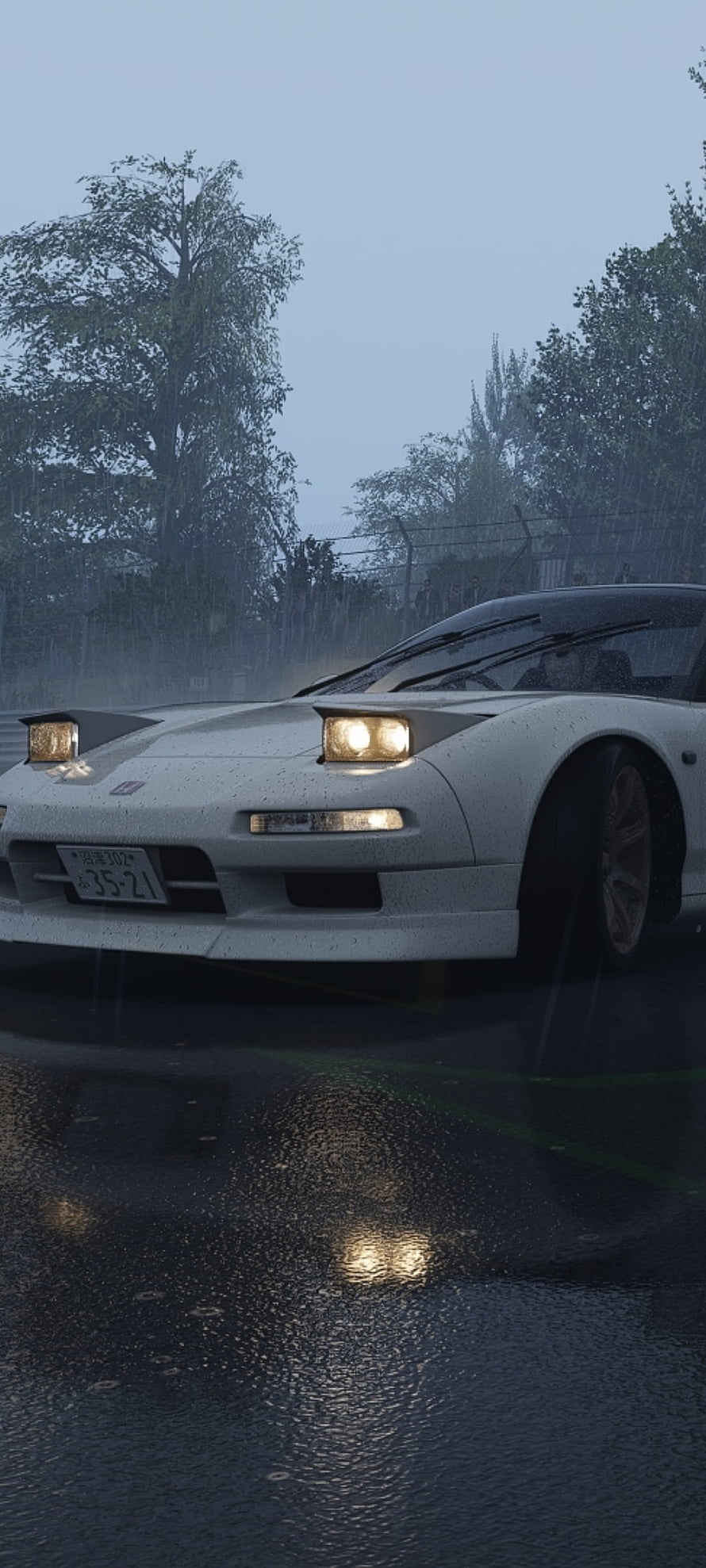 White Honda NSX on Wet Track in Rain with Headlights On HD phone wallpaper