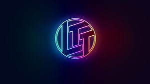 Linus Tech Tips Neon Logo with Rainbow Gradient Glow on Dark Background HD wallpaper