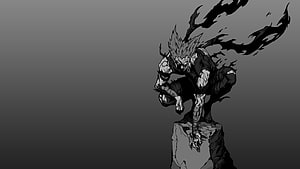 Garou from One Punch Man in a Dynamic Black and White Action Pose HD wallpaper