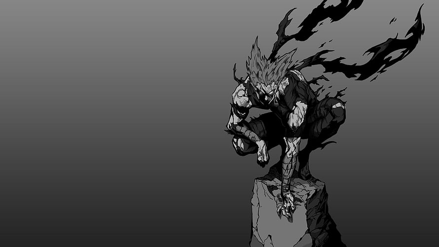 Garou from One Punch Man in a Dynamic Black and White Action Pose HD wallpaper