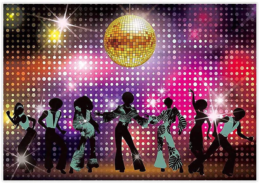 Retro 70s Disco Party Scene With Silhouette Dancers And Glowing Mirror Ball HD wallpaper