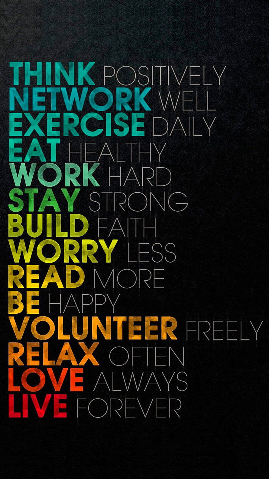 Inspirational Life Advice Typography Poster with Colorful Gradient Text on Dark Background HD phone wallpaper