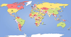 Colorful Political World Map with Country Labels and Borders HD wallpaper