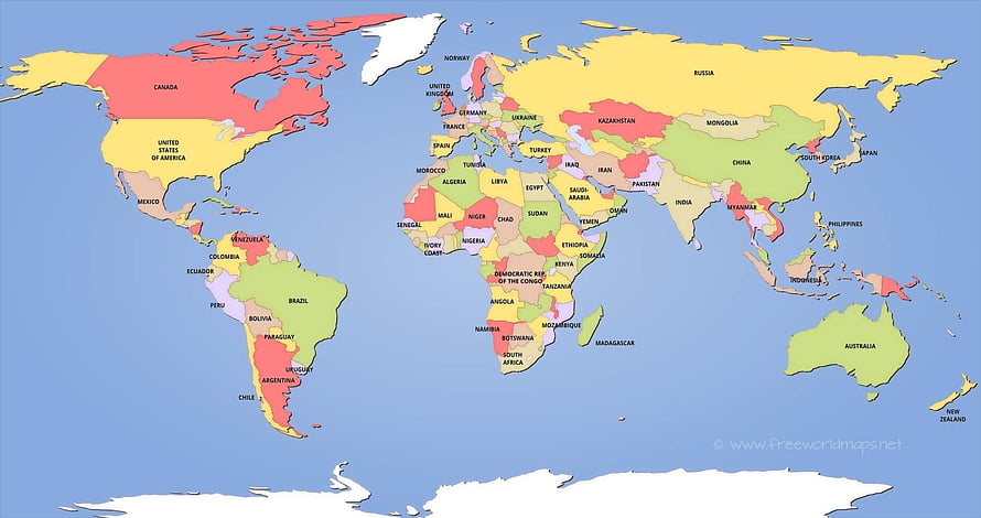 Colorful Political World Map with Country Labels and Borders HD wallpaper