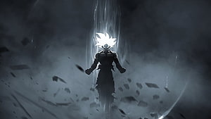 Goku Silhouette with Glowing Hair in Dark Anime Artwork HD wallpaper