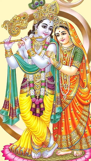 Krishna and Radha Playing Flute in Traditional Indian Art Style HD phone wallpaper