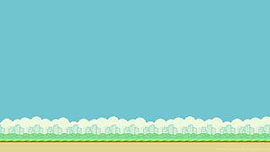 Flappy Bird Style Pixel Art City Skyline Background with Teal Sky and Green Ground HD wallpaper