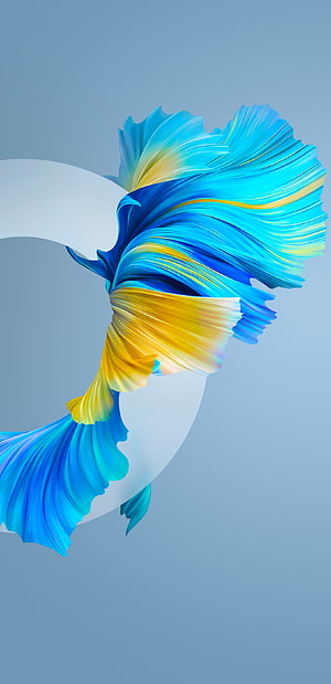 Vibrant Blue and Gold Abstract 3D Ribbon Flowing Around a White Torus Shape HD phone wallpaper