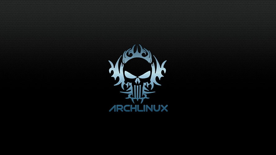 Arch Linux Minimalist Skull Logo on Dark Carbon Fiber Background HD wallpaper