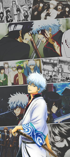 Gintama Anime Character Collage Featuring Gintoki Sakata and Team Members HD phone wallpaper
