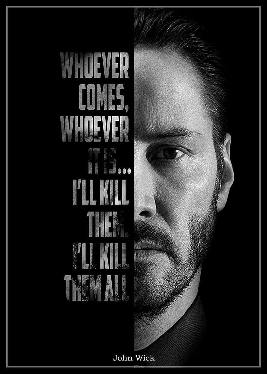 John Wick Keanu Reeves Black and White Portrait with Iconic Quote HD phone wallpaper