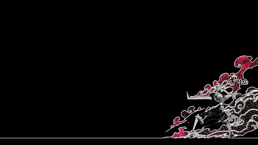 One Piece anime character in dynamic action pose with red and white ink splatter effects on black background HD wallpaper