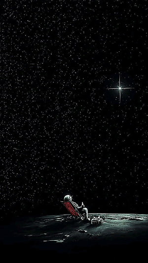 Astronaut Relaxing in a Red Chair on a Lunar Surface Under a Starry Night Sky HD phone wallpaper