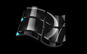 Sleek Black Windows Logo with Cyan Accents on Dark Background HD wallpaper