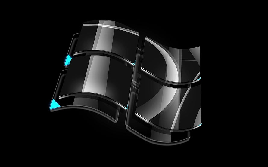 Sleek Black Windows Logo with Cyan Accents on Dark Background HD wallpaper