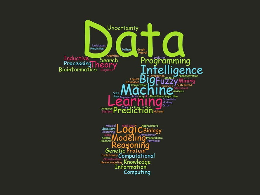 Colorful Data Science Word Cloud on Dark Background HD wallpaper