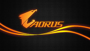 Gigabyte Aorus Gaming Logo with Orange Eagle Emblem and Dynamic Light Trails on Dark Hexagonal Background HD wallpaper