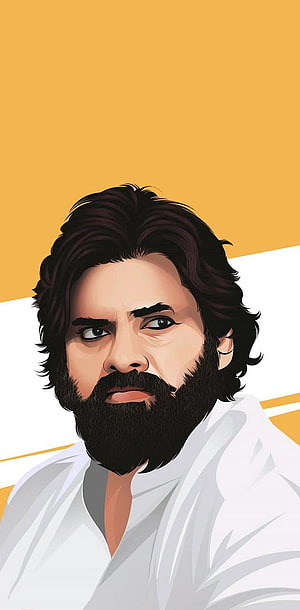 Stylized Digital Portrait of a Bearded Man in White Kurta on Yellow Background HD phone wallpaper