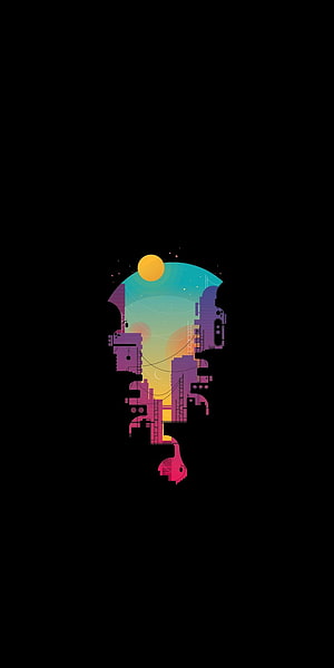 Minimalist Cityscape Silhouette in Vibrant Gradient on Black Background HD phone wallpaper