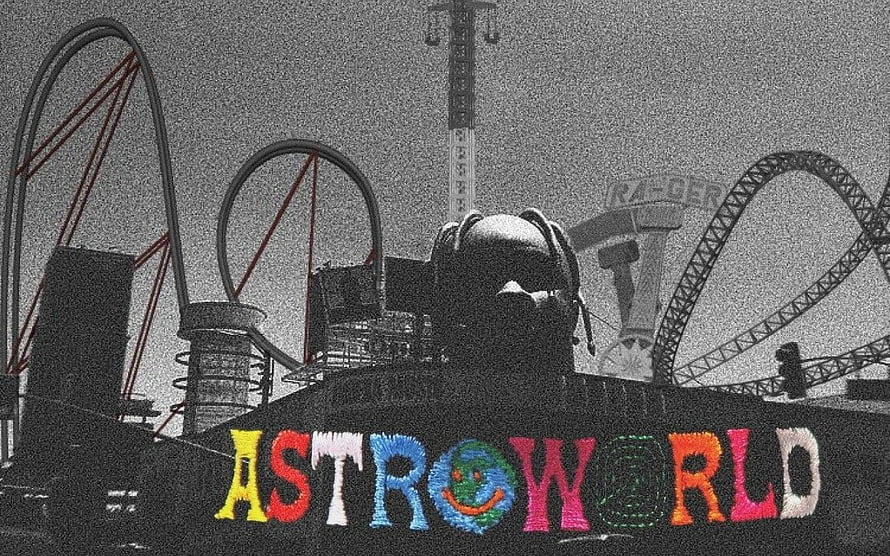 Astroworld Festival Stage Design with Travis Scott and Roller Coaster Backdrop HD wallpaper
