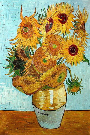 Vincent Van Gogh Sunflowers in a Vase Oil Painting with Impasto Texture HD phone wallpaper
