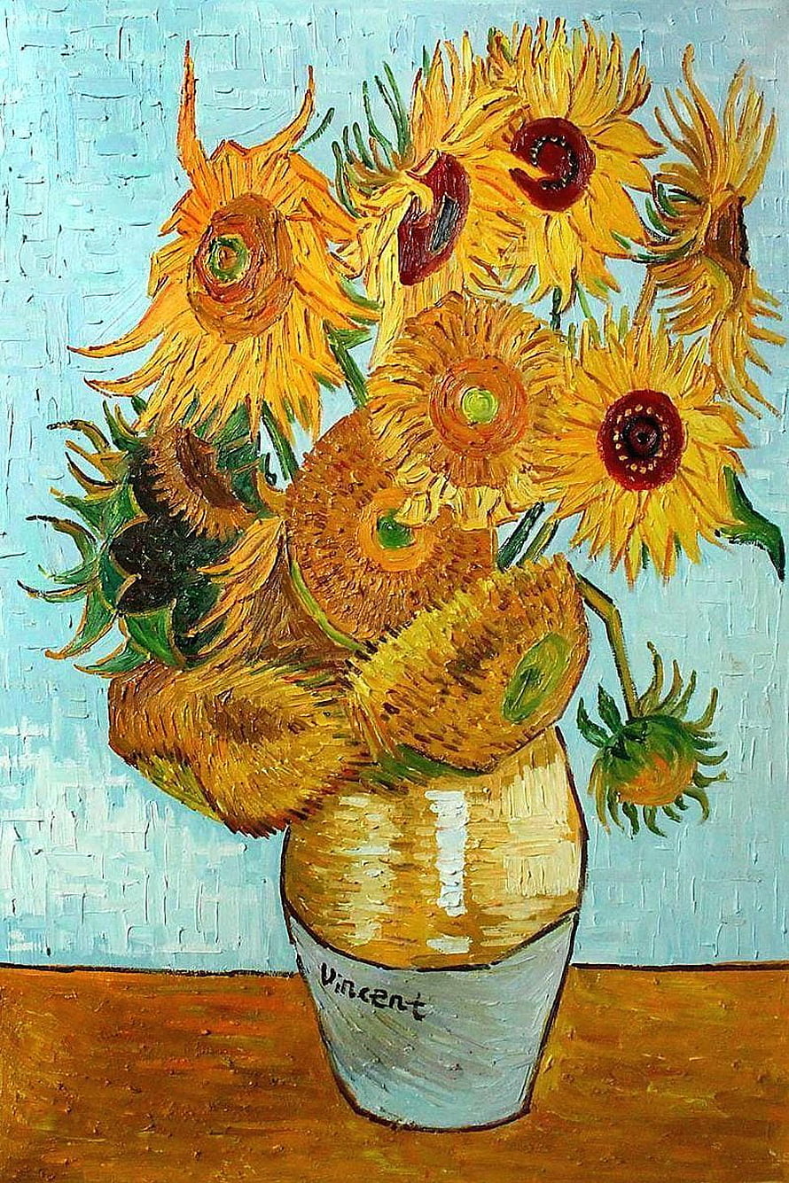 Vincent Van Gogh Sunflowers in a Vase Oil Painting with Impasto Texture HD phone wallpaper