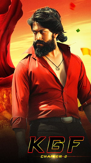 Yash as Rocky in KGF Chapter 2 Red Shirt Cinematic Poster HD phone wallpaper