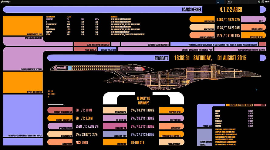 Star Trek LCARS Operating System Interface with Starship Schematic and System Diagnostics HD wallpaper