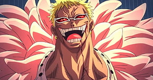Donquixote Doflamingo Anime Character Portrait with Red Eyes and Feathered Collar HD wallpaper