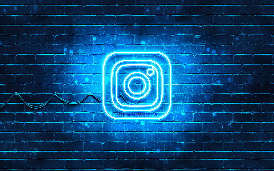 Glowing Blue Instagram Neon Sign on Dark Brick Wall HD wallpaper
