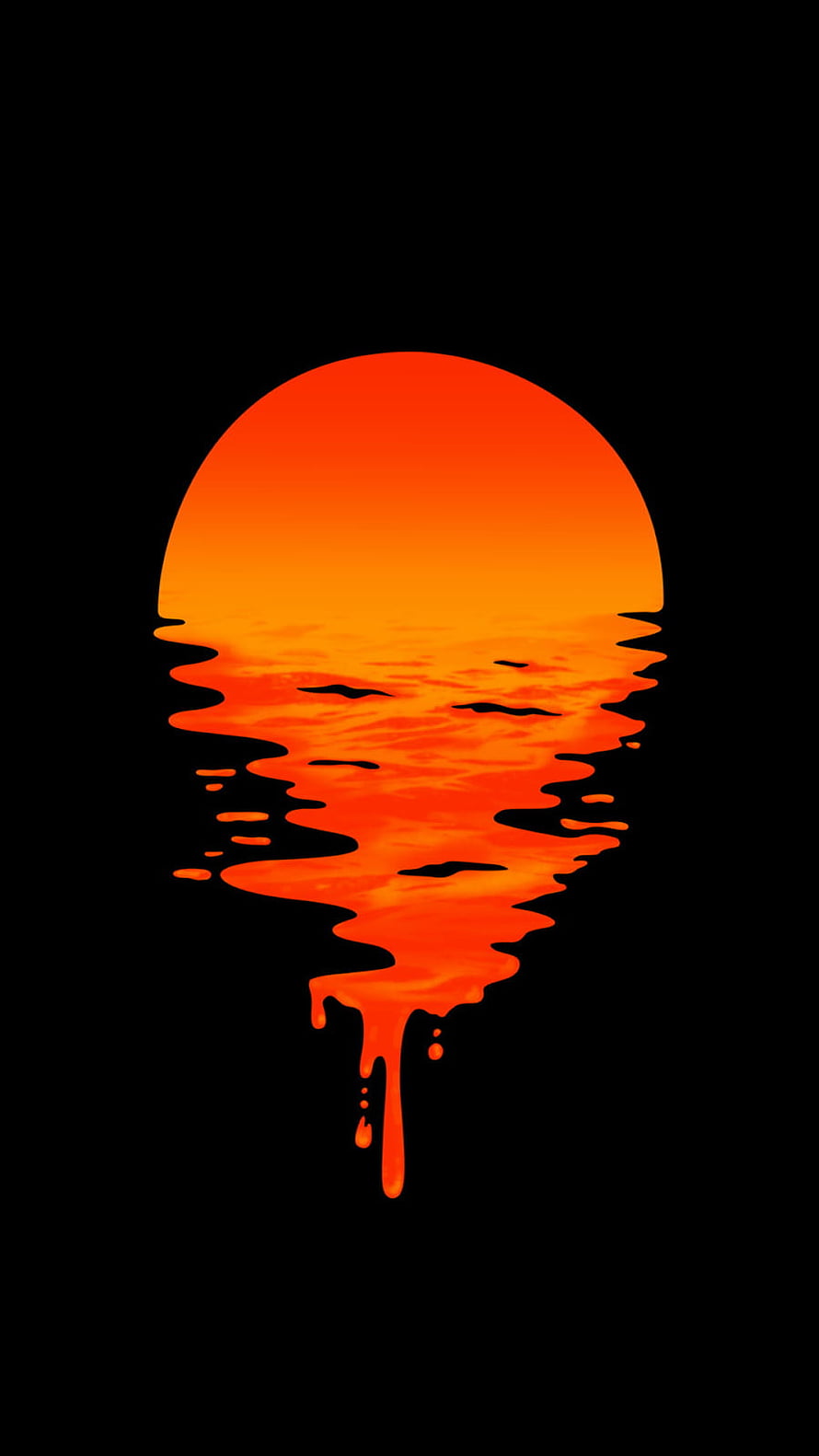 Molten Orange Sun Dripping Into Black Void Minimalist Digital Art HD phone wallpaper