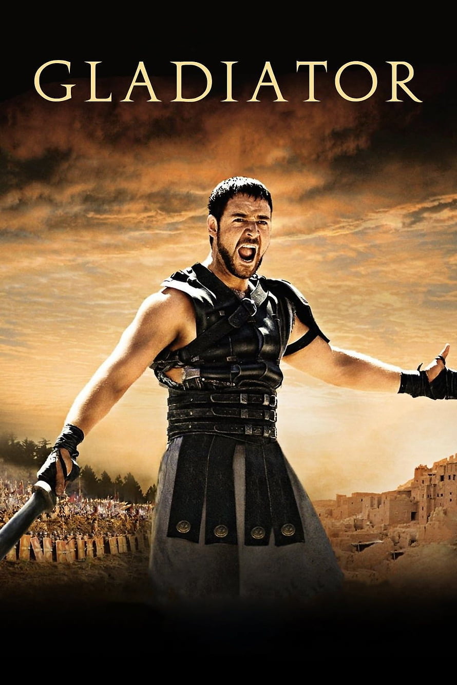 Gladiator Movie Poster Featuring Maximus in Roman Armor with Sword and Arena Crowd HD phone wallpaper