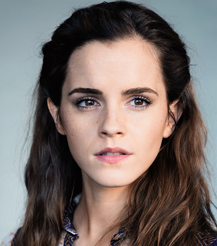 Emma Watson Close-Up Portrait with Dark Hair and Neutral Expression HD phone wallpaper
