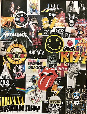 Rock and Roll Band Logo Collage Featuring Metallica, Nirvana, Kiss, and The Beatles HD phone wallpaper
