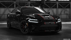 Dodge Charger SRT Hellcat Octane Edition in Pitch Black with Red Racing Stripes HD wallpaper
