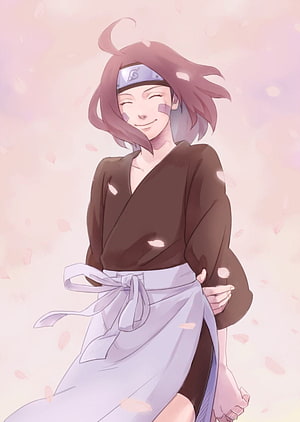 Nohara Rin from Naruto in Traditional Kimono with Falling Cherry Blossoms HD phone wallpaper