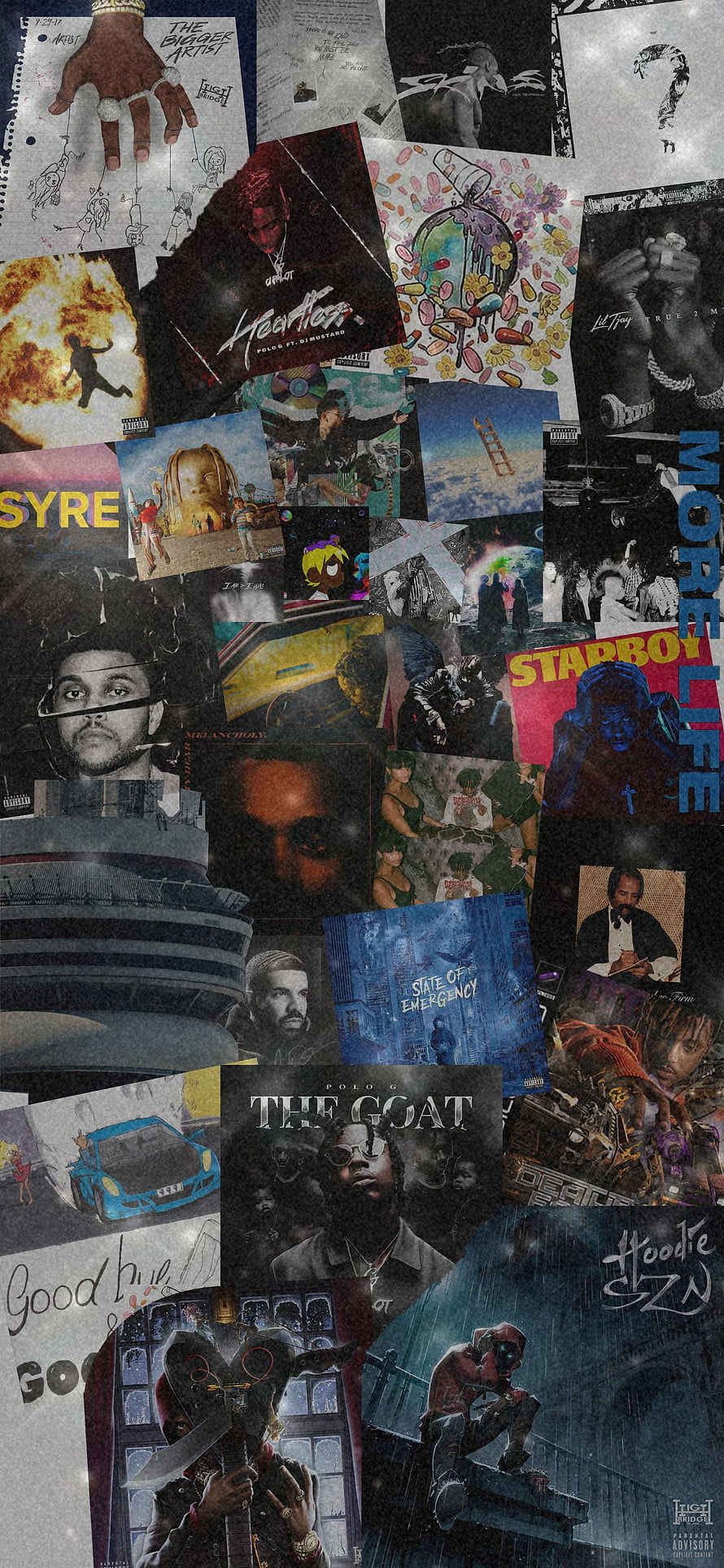 Hip Hop Album Cover Collage Featuring Lil Trax, Polo G, and Starboy Artwork HD phone wallpaper